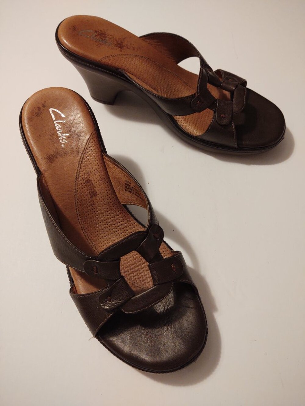 Clarks Brown Slip-On Semi-Wedge Sandal Size 9